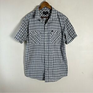 Brixton Men’s Short Sleeve Size Large Western Pearl Snap Blue Plaid Shirt